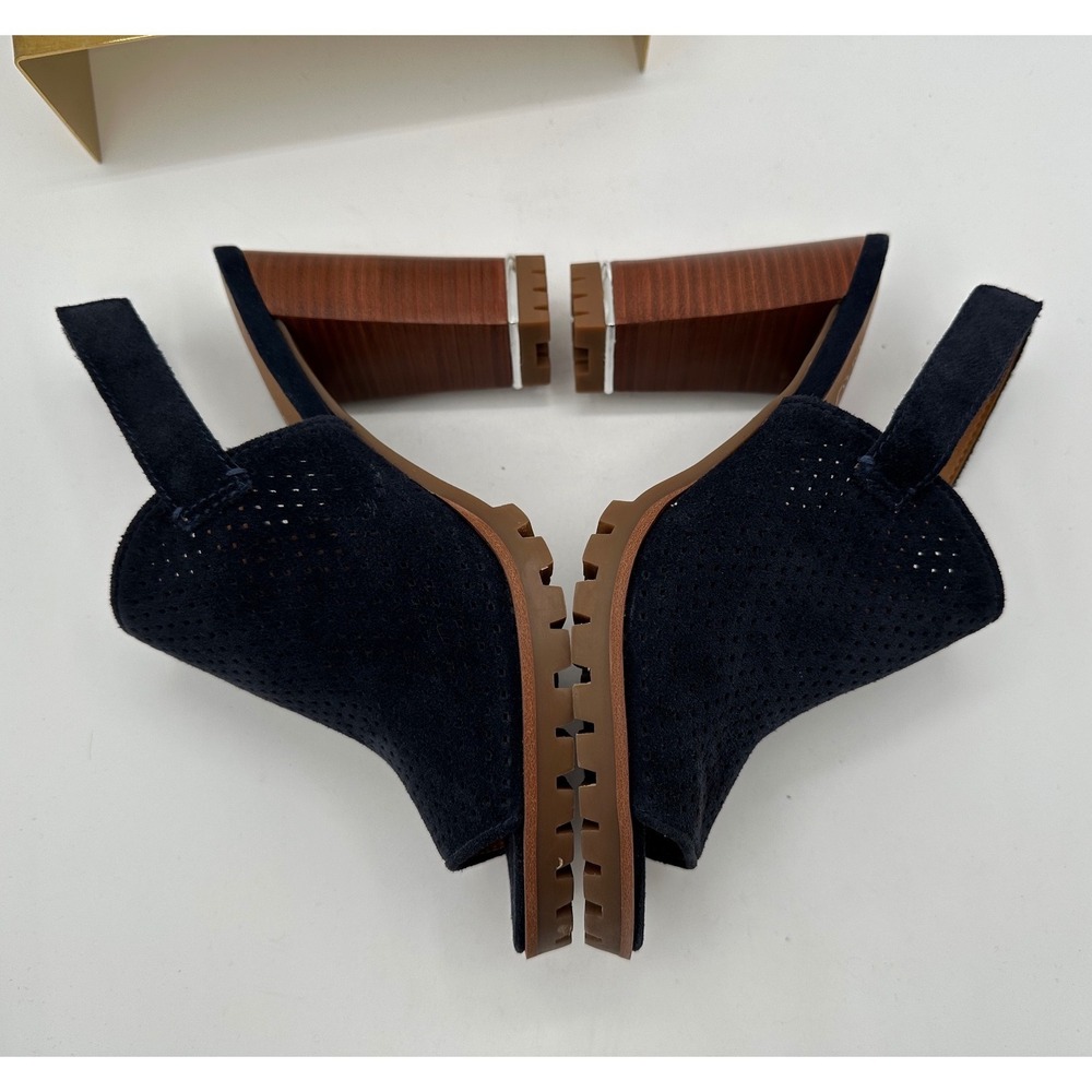FRANCO SARTO Austin Navy Blue Suede Perforated Lug High Heel Slingback Sandals 7 - Picture 7 of 13